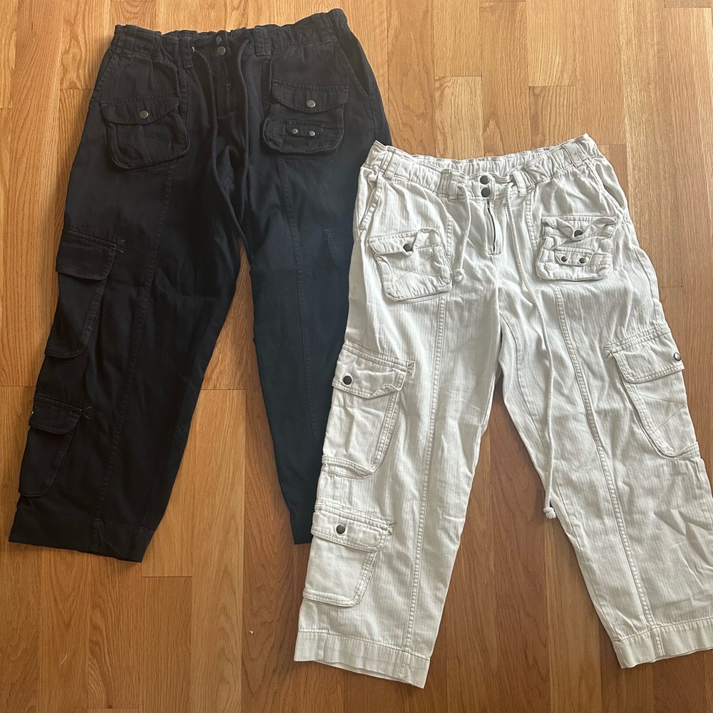 Free People Black and Tofu Tahiti Cargo Pants - Sz M